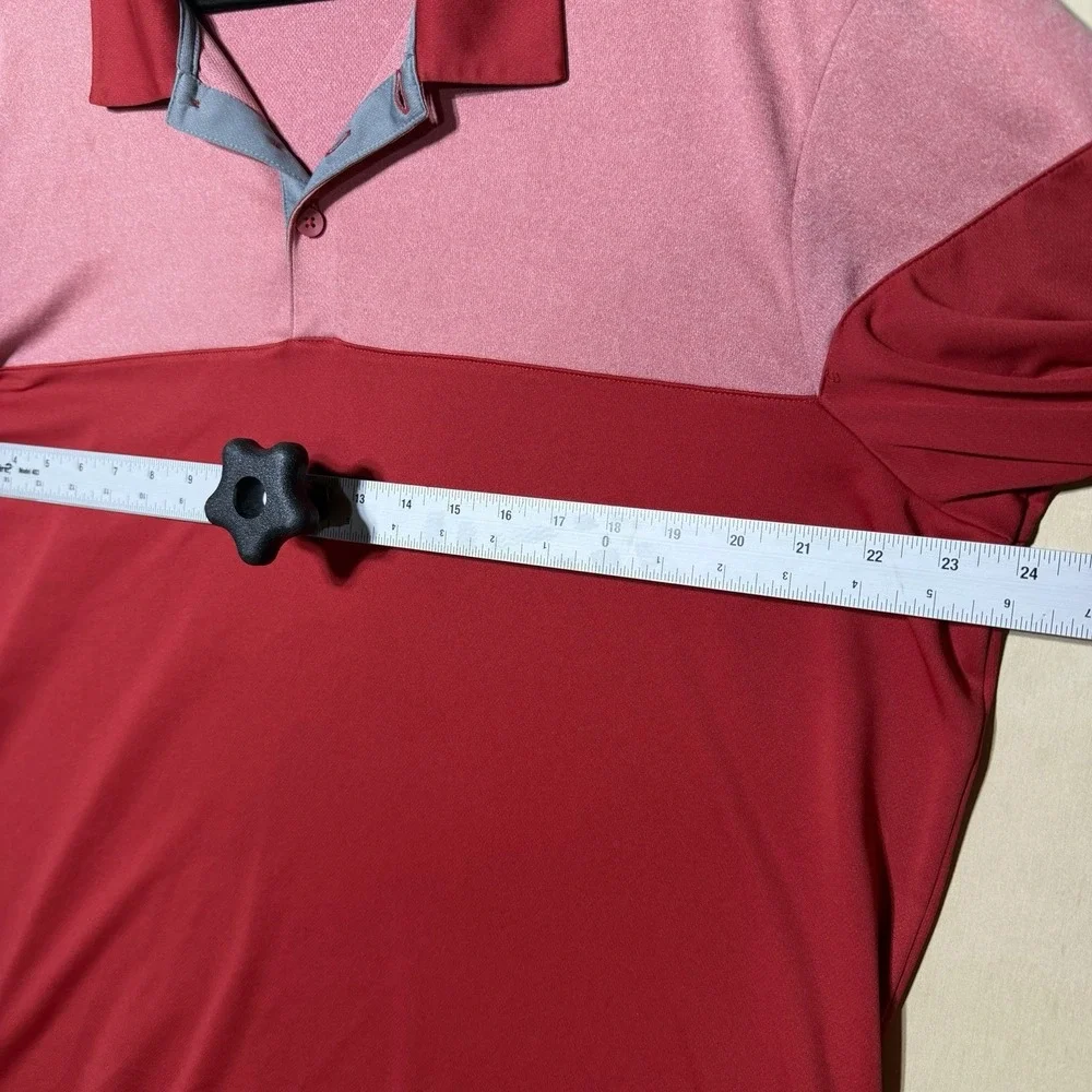 Adidas Golf Polo Shirt Mens XL Red Pink Colorblock 3 Stripe Performance Golf